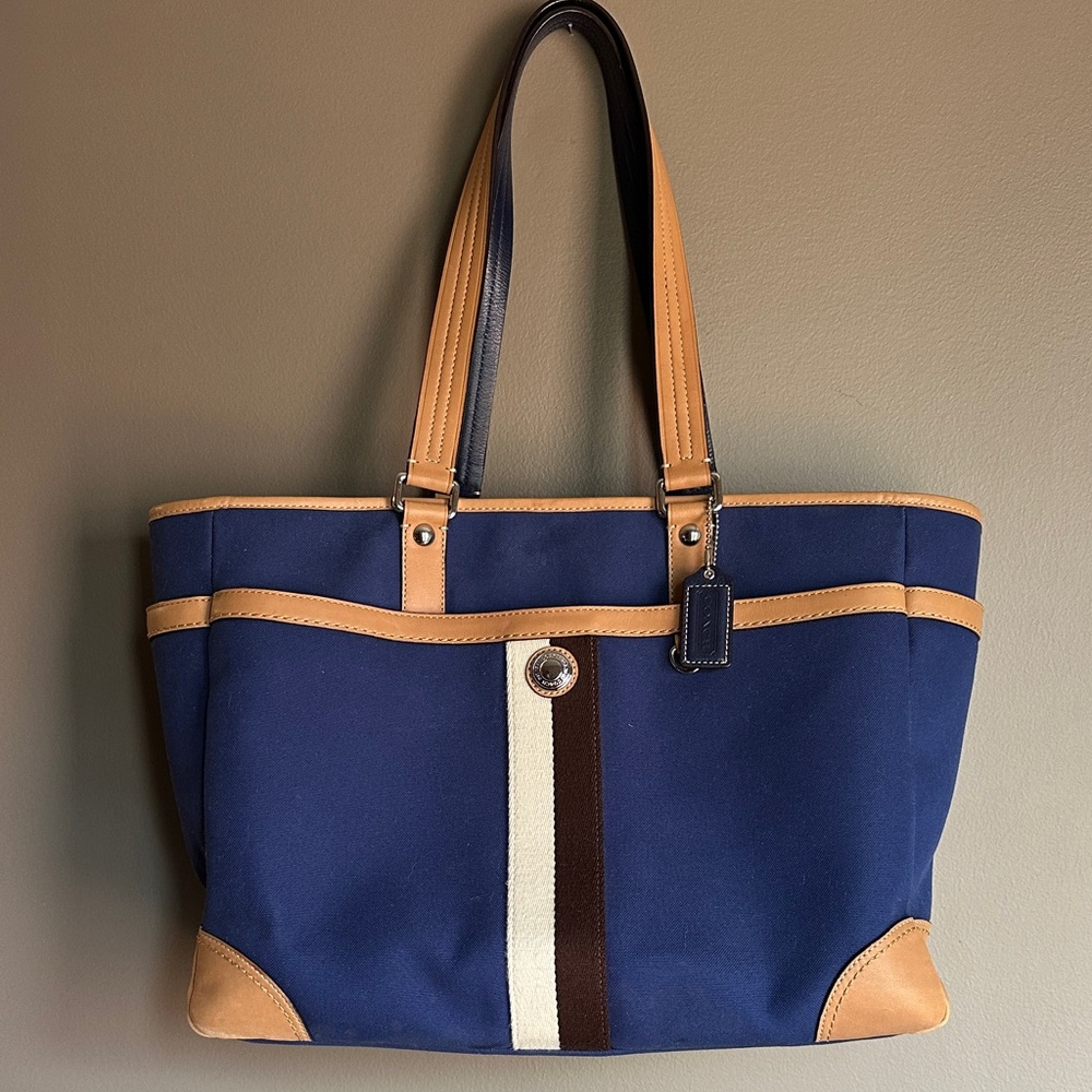Stylish Blue and Tan Tote style Diaper Bag
